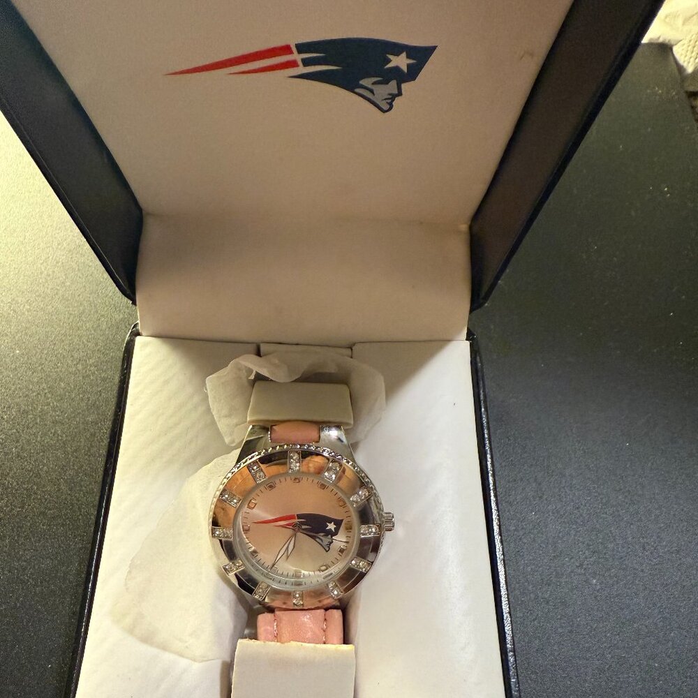 New England Patriots NFL Women's Watch with a Pink Leather Wrist Band